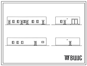 Фасады Типовой проект 254-9-104.85 Хозяйственный корпус участковой больницы на 50 коек с поликлиникой на 100 посещений в смену. Здание одноэтажное. Стены из кирпича.