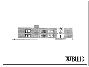 Фасады Типовой проект 264-022-37.88 Здание отделения банка на 65 сотрудников. Здание двухэтажное. Стены из кирпича.