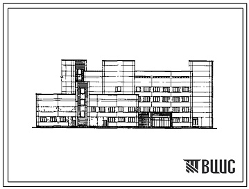 Фасады Типовой проект 252-5-32.84 Главный корпус станции переливания крови II категории. Здание трех-, пятиэтажное. Каркас по серии 1.020-1. Стены из легкобетонных панелей.