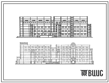Фасады Типовой проект 252-07-21.88 Хирургический корпус на 120 коек для расширения существующих больниц (объёмно-планировочное решение). Здание пятиэтажное. Каркас по серии 1.020-1/83.  Стены из керамзитобетонных панелей по серии 1.030.1-1