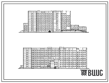 Фасады Типовой проект 252-1-39 Главный корпус районной больницы на 510 коек с поликлиникой на 1000 посещений в смену. Для строительства в 1В подрайоне, 2 и 3 климатических районах
