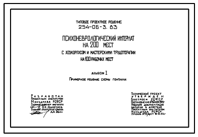 Состав Типовой проект 254-06-3.83 Психоневрологический интернат на 200 мест с хозкорпусом и мастерскими трудотерапии на 100 рабочих мест.