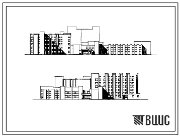 Фасады Типовой проект 254-6-4.83 Главный корпус психоневрологического интерната на 200 мест с мастерскими трудотерапии на 100 рабочих мест. Здание двух-, четырех-, семиэтажное. Стены из кирпича.
