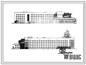 Фасады Типовой проект 254-3-10 Противотуберкулезный диспансер со стационаром на 200 коек, для строительства в 1В климатическом подрайоне, 2 и 3 климатических районах