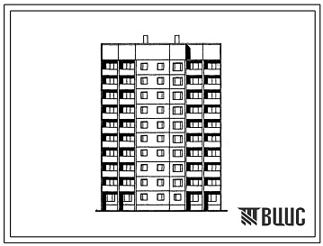 Фасады Типовой проект 1ЛГ-602-025.13.87 Блок-секция рядовая с торцевыми окончаниями 10-этажная 40-квартирная 1-2-2-3. Для строительства в Латвийской ССР.