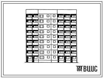 Фасады Типовой проект 1Лг-602-022.13.86 Блок-секция рядовая с торцевыми окончаниями 9-этажная 35-квартирная 1Б-2Б-3Б-4Б (для строительства в г. Риге)