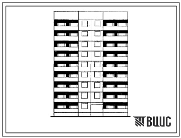 Фасады Типовой проект 1Лг-602-015/1 Блок-секция 9-этажная 35-квартирная рядовая 1А-1А-2Б-2Б (для городского строительства в Латвийской ССР)