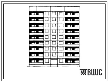 Фасады Типовой проект 1Лг-602-016/1 Блок-секция 9-этажная 36-квартирная рядовая левая 1А-2Б-2Б-3Б (для городского строительства в Латвийской ССР)