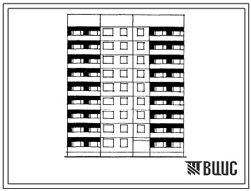 Фасады Типовой проект 1Лг-602-017/1 Блок-секция 9-этажная 35-квартирная рядовая правая 1А-2Б-2Б-3Б (для городского строительства в Латвийской ССР)