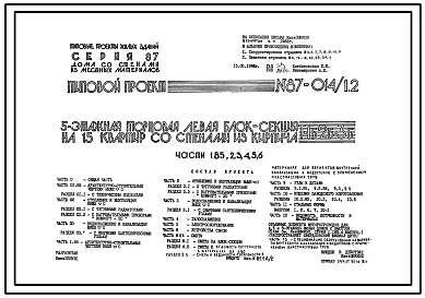 Состав Типовой проект 87-014/1.2 Пятиэтажная торцовая левая блок-секция на 15 квартир Т-1Б-2Б-3Б