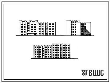 Фасады Типовой проект 164-80-63 Общежитие для рабочих и служащих на 204 человека. Жилой блок с ячейками на 12 человек. Для строительства во 2 климатическом районе Эстонской ССР