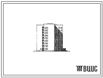 Фасады Типовой проект 86-030/1.2 Девятиэтажная блок-секция общежития левая на 352 человека с ячейками по 11 человек