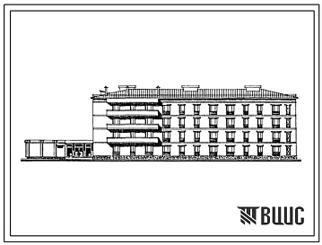 Фасады Типовой проект 164-77-72сп.85 4-этажное общежитие на 200 мест (с жилыми ячейками на 10 человек) для студентов и учащихся профтехучилищ. Для строительства в 4А и 4Г климатических подрайонах сейсмичностью 8 баллов на грунтах 2 типа просадочности.