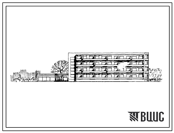 Фасады Типовой проект 162-80-5СП Четырехэтажное общежитие на 200 мест для рабочих, служащих, студентов и учащихся профтехучилищ, для строительства в районах с сейсмичностью 8 баллов.