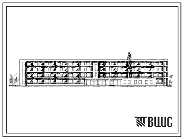 Фасады Типовой проект 164-80-12П Четырехэтажное общежитие на 400 мест для рабочих, служащих, студентов и учащихся профтехучилищ.