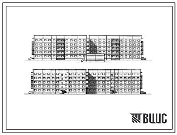 Фасады Типовой проект 161-125-33/1 Общежитие пятиэтажное на 400 мест для студентов и учащихся профтехучилищ с ячейками на 12, 12 и 22 человека. Для строительства в 1В климатическом подрайоне, 2 и 3 климатических районах