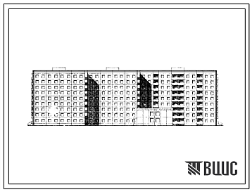Фасады Типовой проект 161-125-31/1 Девятиэтажное общежитие на 628 мест для рабочих и служащих. Для строительства и 1В климатическом подрайоне, 2 и 3 климатических районах
