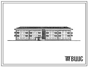 Фасады Типовой проект 164-52-215с Трехэтажное общежитие для рабочих и служащих на 100 мест (с жилыми комнатами на 3 и 4 человека). Для строительства в районах сейсмичностью 9 баллов во 2В и 3В климатических подрайонах Казахской ССР