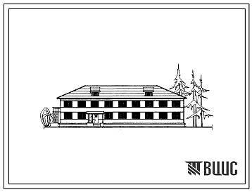 Фасады Типовой проект 1-50Б-6/68 Двухэтажное общежитие на 60 человек с полным благоустройством, стены брусчатые. Для строительства во 2 строительно-климатической зоне. Для леспромхозов.