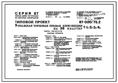 Состав Типовой проект 87-020/75.2 9-этажная торцовая правая блок-секция Р-1Б-2Б-3Б-4Б на 36 квартир