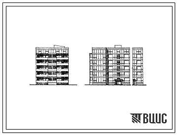 Фасады Типовой проект 67-034с Пятиэтажная блок-секция угловая правая на 15 квартир (двухкомнатных 2В-15). Стены из крупных блоков пильного известняка