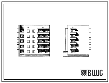 Фасады Типовой проект 87-018/72/1 Пятиэтажная торцовая левая блок-секция на 15 квартир со стенами из кирпича (однокомнатных 1Б-5; двухкомнатных 2Б-5; трехкомнатных 3Б-5).