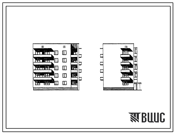 Фасады Типовой проект 87-0100/1 Пятиэтажная торцовая правая блок-секция на 15 квартир со стенами из кирпича (однокомнатных 1Б-5, двухкомнатных 2Б-5, трехкомнатных 3Б-5.