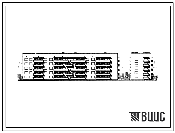 Фасады Типовой проект 114-67-2с/77 Пятиэтажный четырехсекционный дом на 45 квартир (однокомнатных 1Б-5, двухкомнатных 2Б-15, трехкомнатных 3Б-20, четырехкомнатных 4Б-5). Для строительства в 3 климатическом районе сейсмичностью 7 баллов