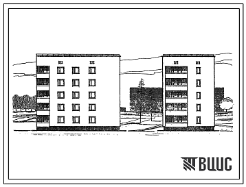 Фасады Типовой проект 87-097 Унифицированная блок-секция пятиэтажного дома торцовая правая на 15 квартир (однокомнатных 1Б-5, двухкомнатных 2Б-5, трехкомнатных 3Б-5). Для строительства на неравномерно сжимаемых грунтах, на просадочных грунтах, над горными вырабо