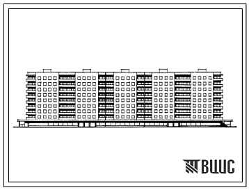 Фасады Типовой проект 114-87-112/1 Девятиэтажный пятисекционный дом на 160 квартир (двухкомнатных 2Б-80, трехкомнатных 3А-40, 3Б-40) с продовольственным магазином со стенами из кирпича. Для строительства во 2В, 3Б, 3В климатических подрайонах Украинской ССР