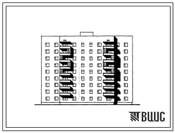 Фасады Типовой проект 87-0130пв/1 Девятиэтажная блок-секция на 54 квартиры (однокомнатных 1Б-18, двухкомнатных 2Б-18, трехкомнатных 3Б-18) меридиональной ориентации. Для строительства на просадочных грунтах и на подрабатываемых территориях