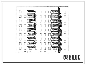 Фасады Типовой проект 87-0130пв.86 Девятиэтажная блок-секция меридиональной ориентации на 54 квартиры 1Б-1Б-2Б-2Б-3Б-3Б