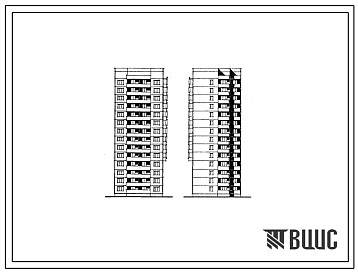 Фасады Типовой проект 134-048в.13.86 Четырнадцатиэтажный жилой блок правый на 42 квартиры. Для строительства в г.Ворошиловграде и Донецке