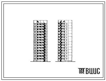 Фасады Типовой проект 134-047в.13.86 Четырнадцатиэтажный жилой блок левый на 42 квартиры. Для строительства в г.Ворошиловграде и Донецке