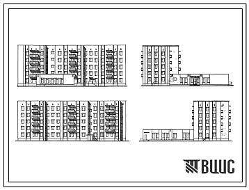 Фасады Типовой проект 164-87-118.2 5-этажное  общежитие для рабочих и служащих на 232 места