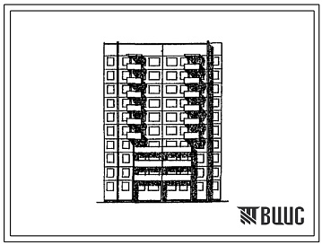 Фасады Типовой проект 141-072.13.90 10-этажная 40-квартирная блок-секция 2-2-3-3 рядовая широтной ориентации с применением монолитного бетона в цокольном и первом этажах (для строительства в РСФСР)