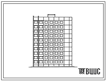 Фасады Типовой проект 121-0164.13.67 Блок-секция торцевая правая 10-этажная 40-квартирная 3-2-2-2 (для условий применения в Чувашской АССР)