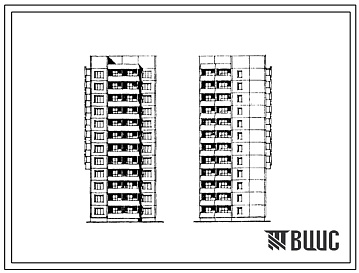 Фасады Типовой проект 134-043в.13.86 Двенадцатиэтажный жилой блок левый на 36 квартир. Для строительства в г.Ворошиловграде и Донецке