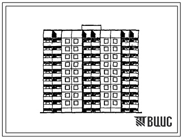 Фасады Типовой проект 90-0264.2.13.89 Блок-секция 9-этажная 72-квартирная рядовая для малосемейных 1-1-1-1-1-1-2-2 (для строительства в г. Омске и Омской области). Конструктивный вариант свайных фцндаментов N=350 кН