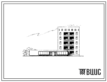 Фасады Типовой проект 63-017/1 Блок-секция 5-этажная торцовая на 9 квартир (двухкомнатных 2Б-5, трёхкомнатных 3А-4) со встроенно-пристроенным промтоварным магазином на 11 рабочих мест. Для строительства в 4Б и 4В климатических подрайонах Азербайджанской ССР сейс
