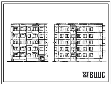 Фасады Типовой проект 83-012 5-этажная 20-квартирная блок-секция с торцовым окончанием 1Б.2Б.3Б.4Б (правая) поворотная под углом 90