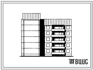 Фасады Типовой проект 135-0382с.13.89 5-этажная блок-секция с уширенным торцом левая (с двумя 3-метровыми шагами в лестничной клеике) на 20 квартир 2-2-3-3 для строительства в г. Иркутске