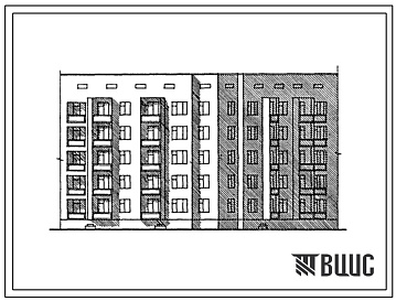 Фасады Типовой проект 175-020с.86 Блок-секция 5-этажная 20-квартирная 4Б.4Б-4Б.4Б поворотная обратная