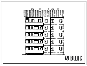 Фасады Типовой проект 135-0291с.13.86 5-этажная торцевая левая блок-секция на 15 квартир 1Б-2Б-3Б (для Тувинской АССР)