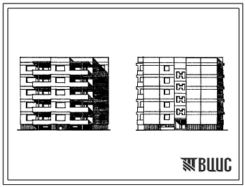 Фасады Типовой проект 120В-01/1 Пятиэтажная блок-секция на 20 квартир (однокомнатных 1Б-5, двухкомнатных 2Б-5, трехкомнатных 3А-10). Для строительства на сложном рельефе во 2В климатическом подрайоне Литовской ССР