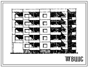 Фасады Типовой проект 120В-04/1 Пятиэтажная блок-секция на 20 квартир (однокомнатных 1Б-6, двухкомнатных 2Б-5, трехкомнатных 3А-4, 3Б-5). Для строительства во 2В климатическом подрайоне Литовской ССР