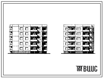 Фасады Типовой проект 120В-06/1 Пятиэтажная блок-секция на 20 квартир (однокомнатных 1Б-5, двухкомнатных 2Б-5, трехкомнатных 3А-5, 3Б-5). Для строительства во 2В климатическом подрайоне Литовской ССР