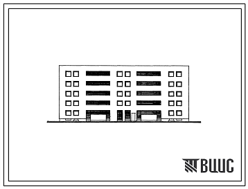 Фасады Типовой проект 166-02/1 Блок-секция пятиэтажная боковая правая на 20 квартир (двухкомнатных 2Б-10, трехкомнатных 3Б-10).  Для строительства во 2В климатическом подрайоне Литовской ССР