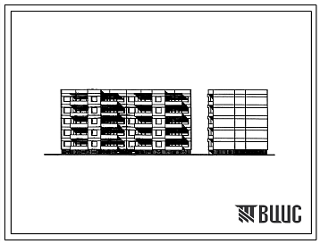 Фасады Типовой проект 120В-09/1 Пятиэтажная блок-секция на 40 квартир (однокомнатных 1Б-30, двухкомнатных 2Б-10). Для строительства во 2В климатическом подрайоне Литовской ССР