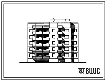Фасады Типовой проект 120-017.2 Блок-секция рядовая-торцовая пятиэтажная 15-квартирная 2-2-3. Для городского строительства в Литовской ССР.